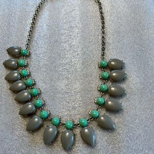 J. Crew Gray and Green Necklace with Scalloped Design